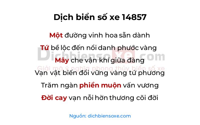 Dịch thơ biển số 14857