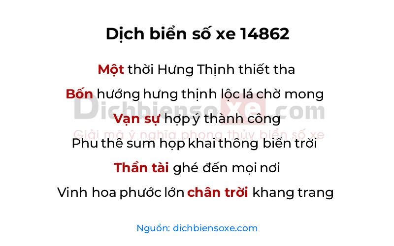 Dịch thơ biển số 14862