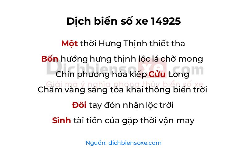 Dịch thơ biển số 14925
