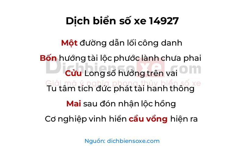 Dịch thơ biển số 14927