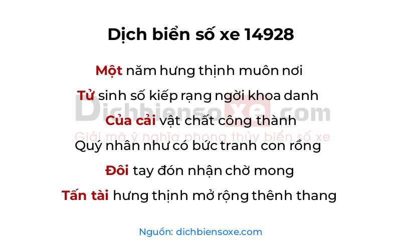 Dịch thơ biển số 14928