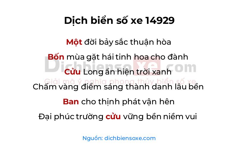 Dịch thơ biển số 14929