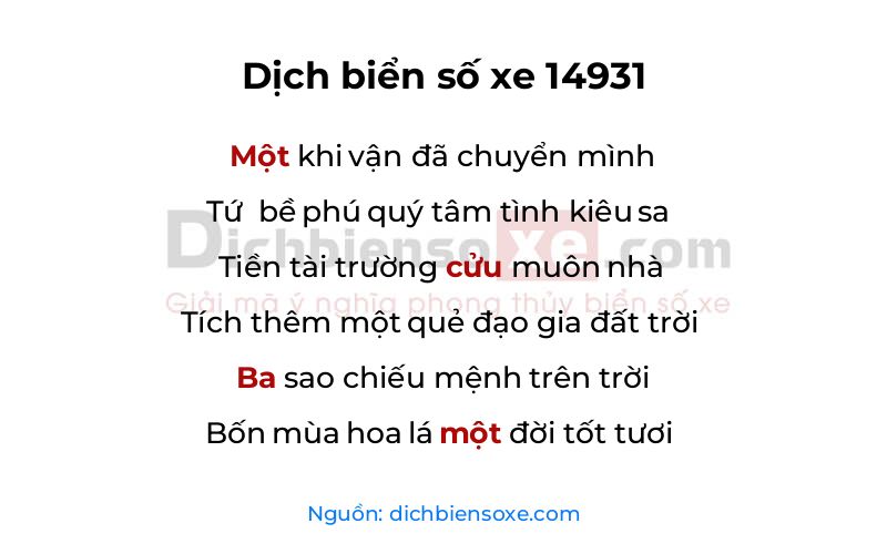 Dịch thơ biển số 14931