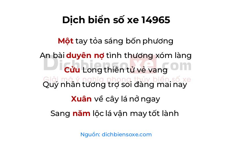 Dịch thơ biển số 14965