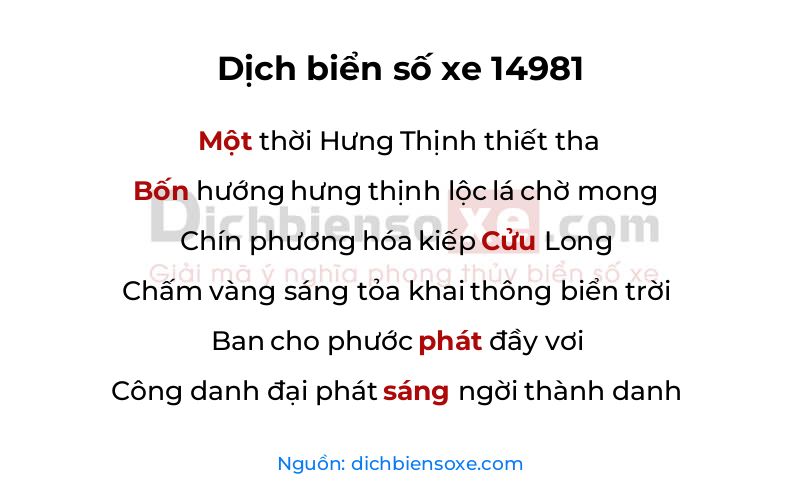 Dịch thơ biển số 14981