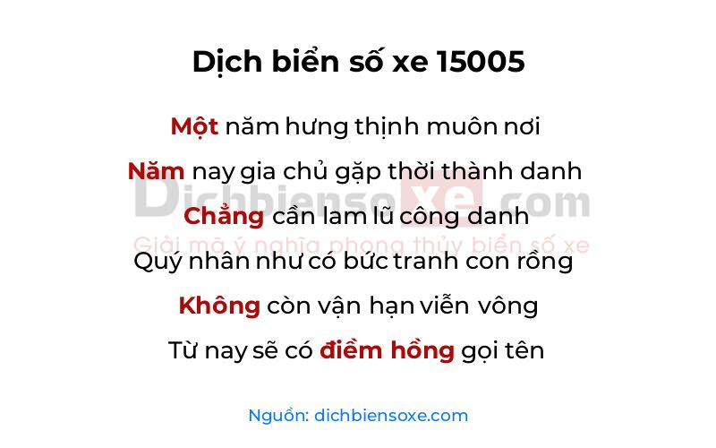 Dịch thơ biển số 15005