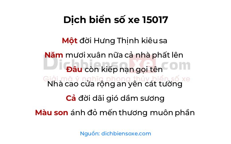 Dịch thơ biển số 15017