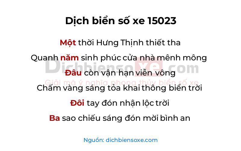 Dịch thơ biển số 15023