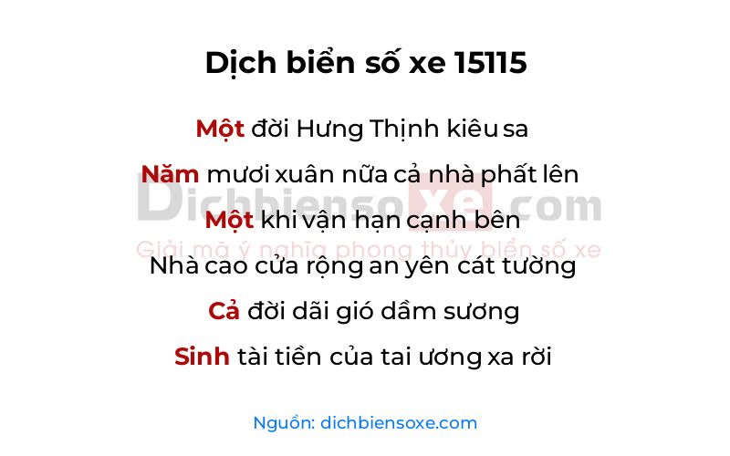 Dịch thơ biển số 15115