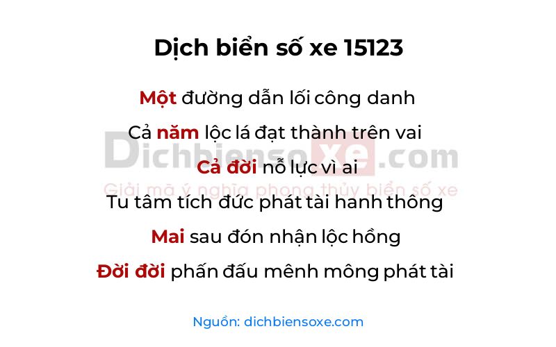 Dịch thơ biển số 15123