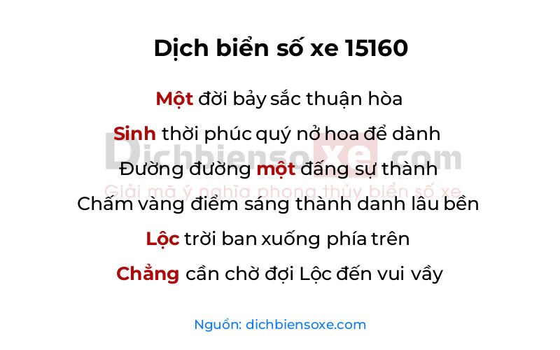 Dịch thơ biển số 15160
