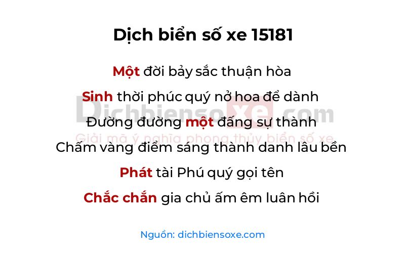 Dịch thơ biển số 15181