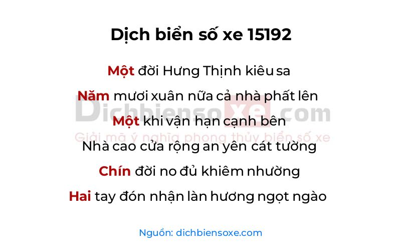 Dịch thơ biển số 15192