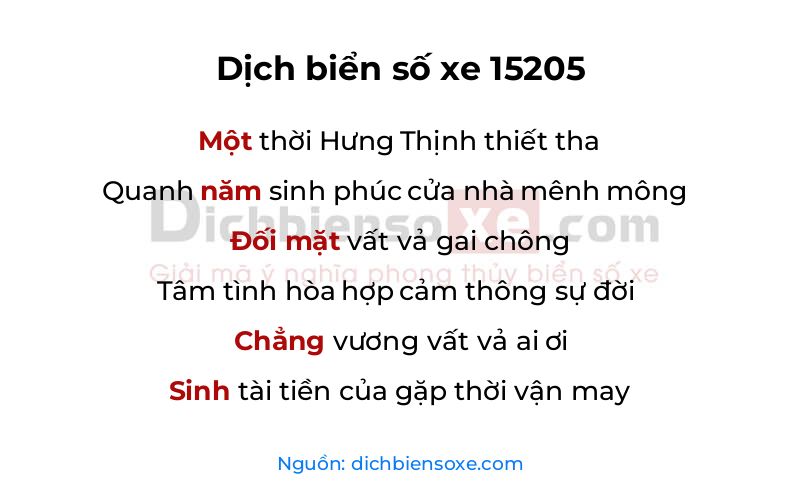 Dịch thơ biển số 15205