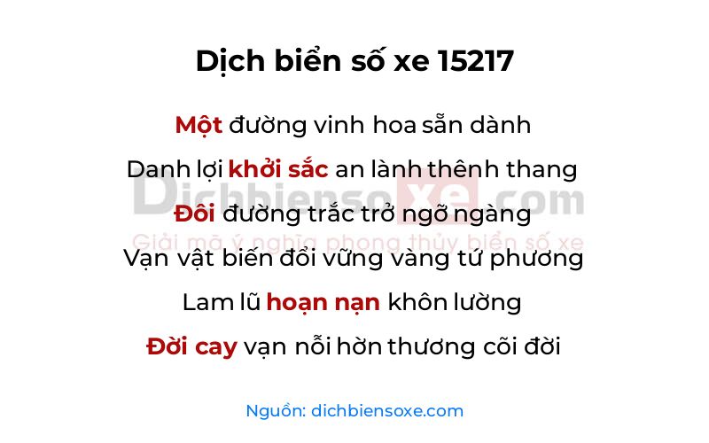 Dịch thơ biển số 15217