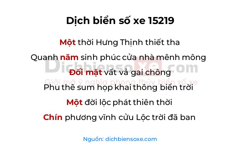 Dịch thơ biển số 15219