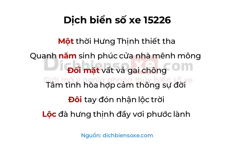 Dịch thơ biển số 15226
