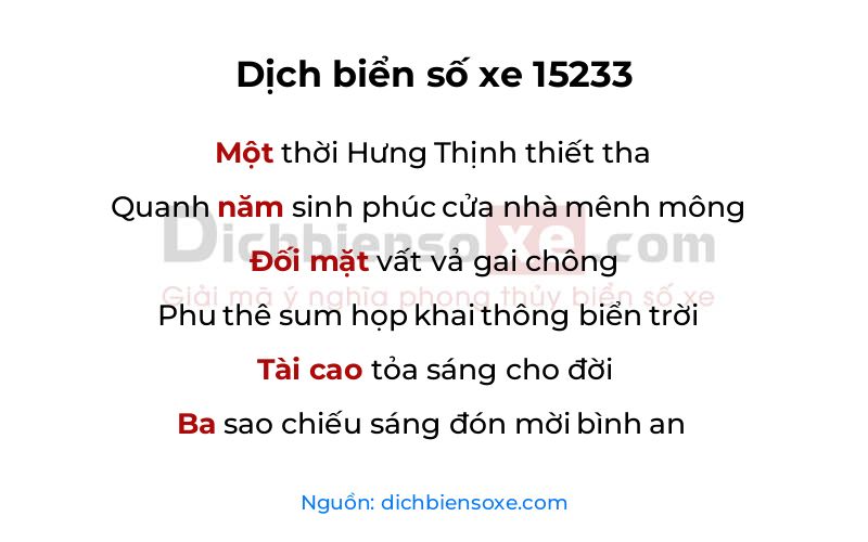 Dịch thơ biển số 15233
