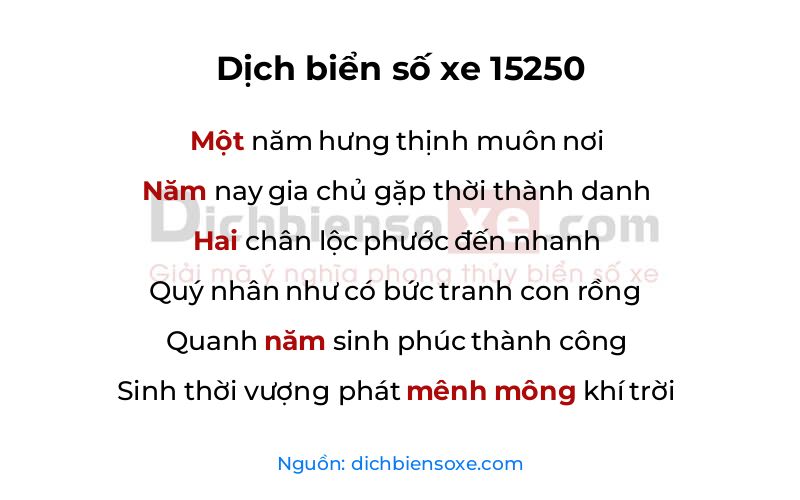 Dịch thơ biển số 15250