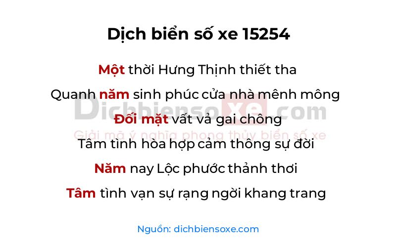 Dịch thơ biển số 15254
