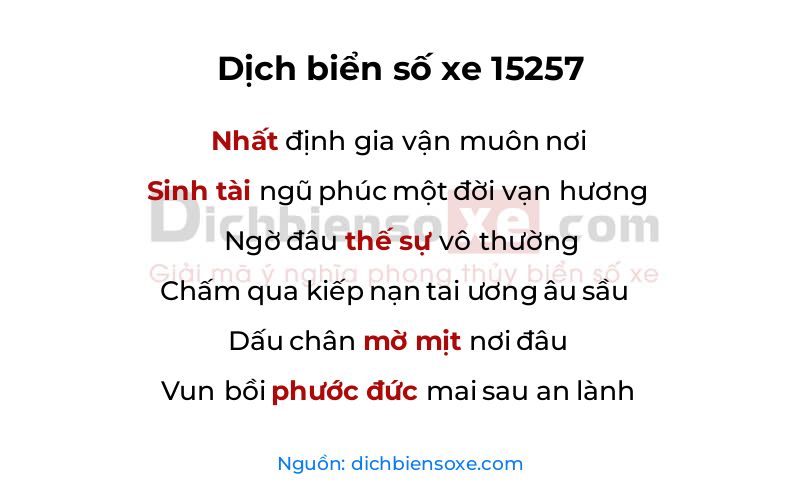 Dịch thơ biển số 15257