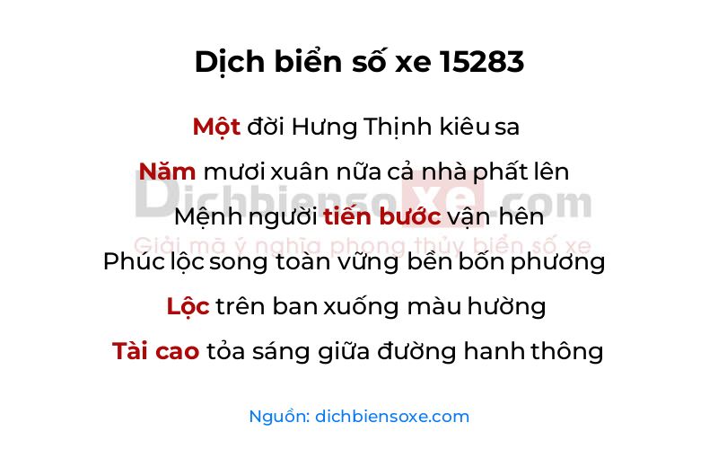 Dịch thơ biển số 15283
