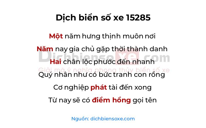 Dịch thơ biển số 15285