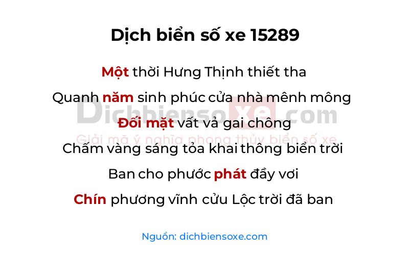 Dịch thơ biển số 15289