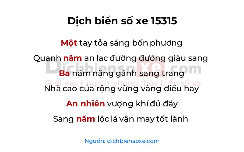 Dịch thơ biển số 15315