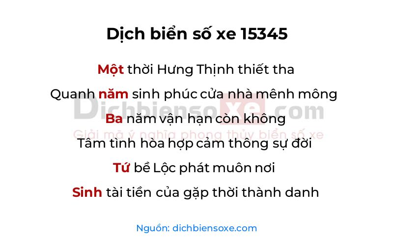 Dịch thơ biển số 15345