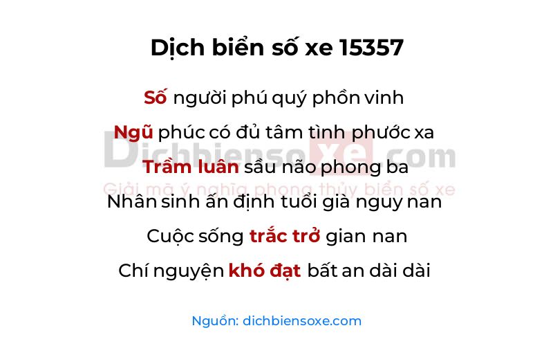 Dịch thơ biển số 15357