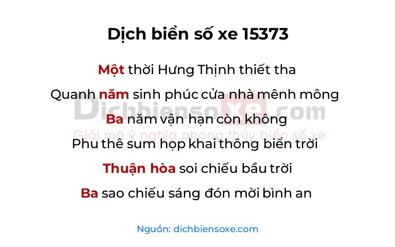Dịch thơ biển số 15373