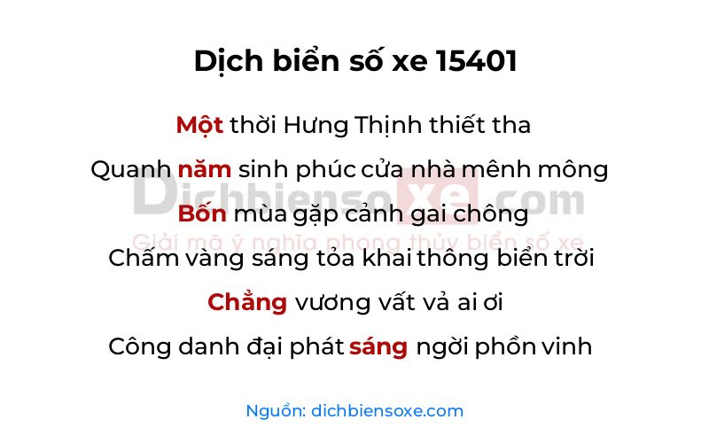 Dịch thơ biển số 15401