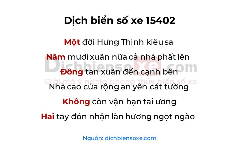 Dịch thơ biển số 15402