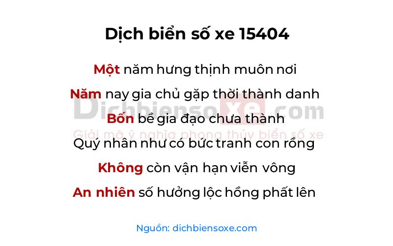 Dịch thơ biển số 15404