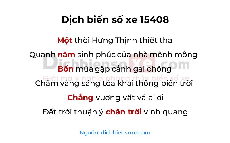 Dịch thơ biển số 15408