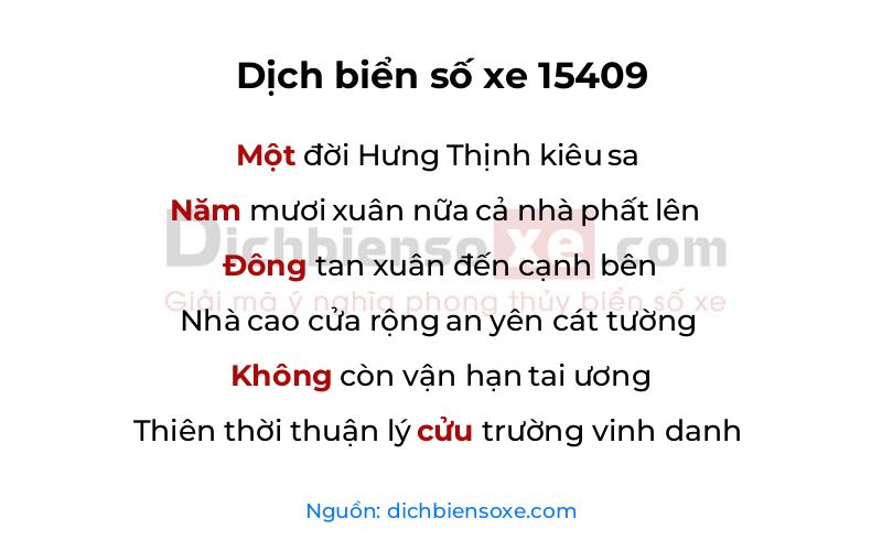Dịch thơ biển số 15409