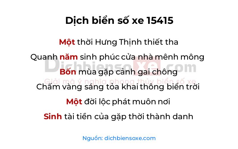 Dịch thơ biển số 15415