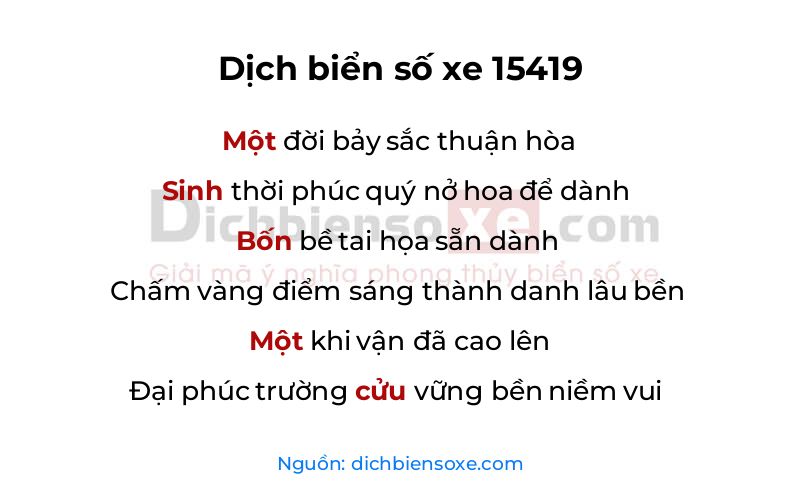 Dịch thơ biển số 15419