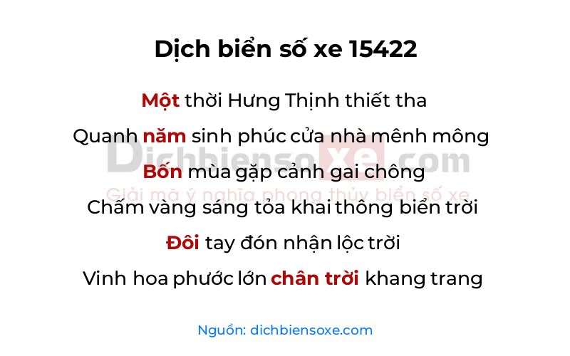 Dịch thơ biển số 15422