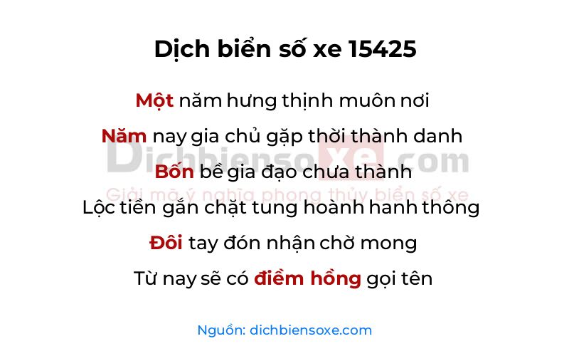 Dịch thơ biển số 15425