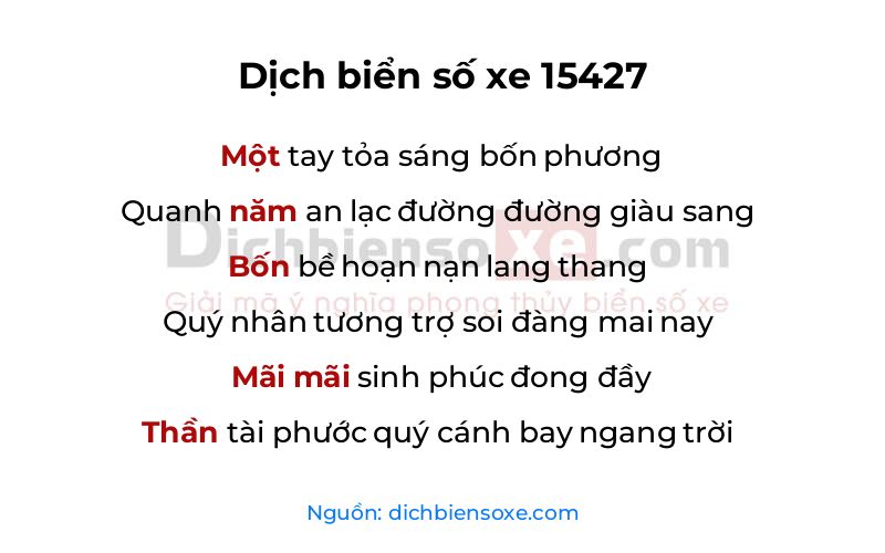 Dịch thơ biển số 15427