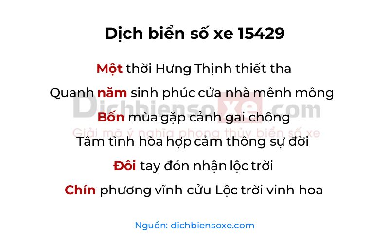 Dịch thơ biển số 15429