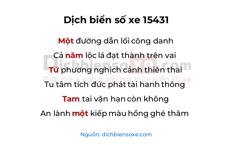 Dịch thơ biển số 15431