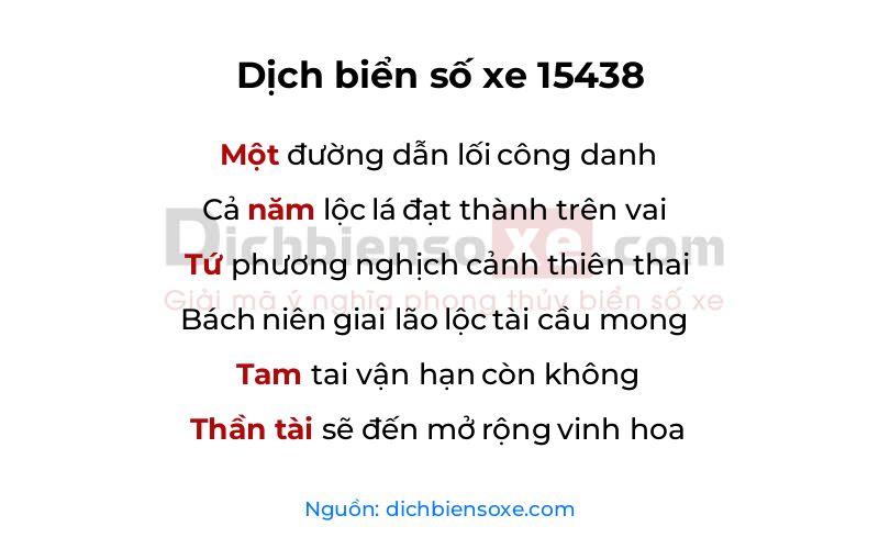 Dịch thơ biển số 15438