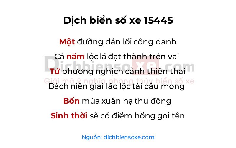 Dịch thơ biển số 15445