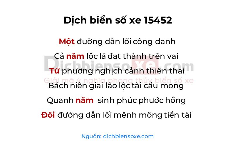 Dịch thơ biển số 15452