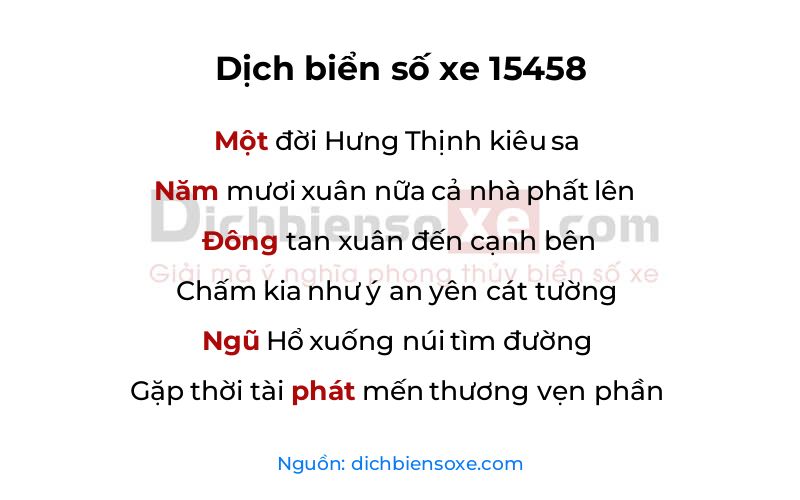 Dịch thơ biển số 15458