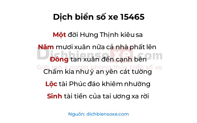 Dịch thơ biển số 15465