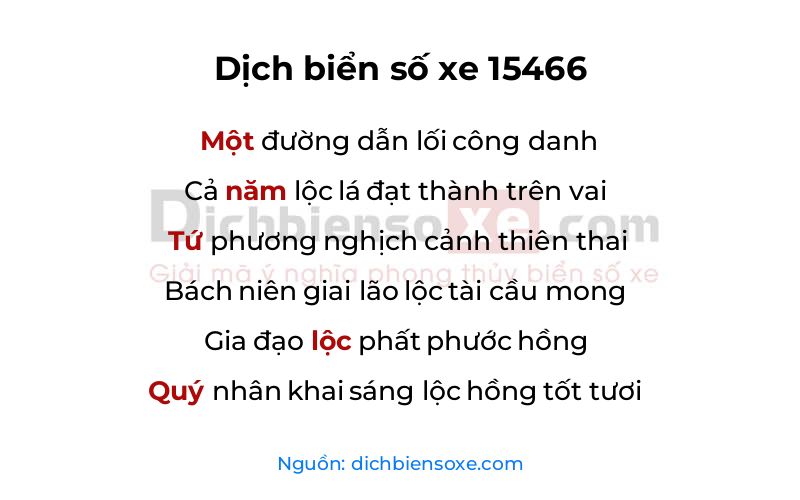 Dịch thơ biển số 15466